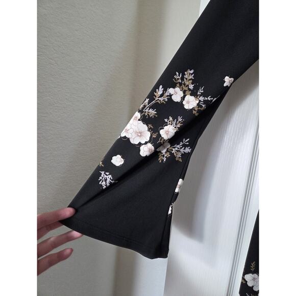 Vintage CDC Asian Floral Whimsigoth Dark Romantic Tie Neck Midi Dress, Size 10 - Picture 6 of 15